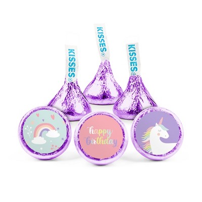 90ct Unicorn Birthday Candy Party Favors Hershey's Kisses Milk Chocolate (90 Candies + 1 Sheet Stickers) - Assembly Required - by Just Candy