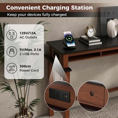 Black Rubberwood Counter Height Table with Storage and Power Outlets