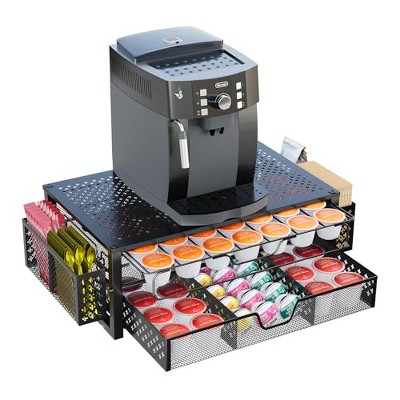 Simple Trending Coffee Pod Holder for K Cups, with 2 Tier Sliding Storage Drawer and Coffee Accessories Holder, Black