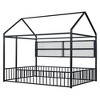 Full-Size Metal Bed Frame in House Style, Complete with Fence and Storage Shelves - 3 of 4