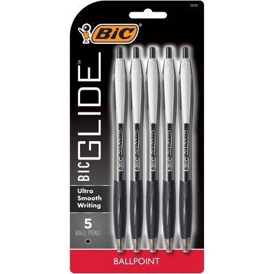 BiC 5pk Retractable Ballpoint Pens Black: 1.0mm Point, Contoured Rubber Grip, Pocket Clip, Stationery & Office Supplies