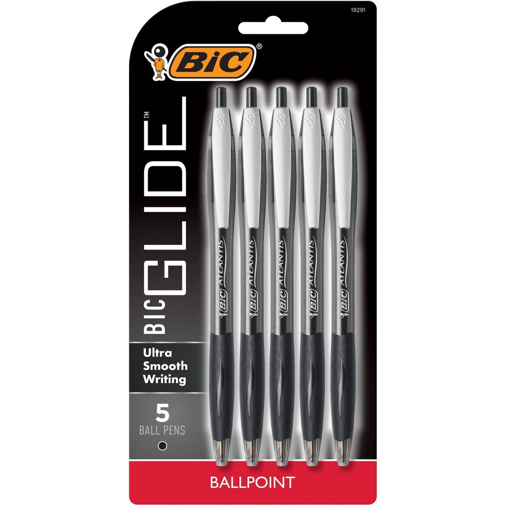 Photos - Accessory BIC 5pk Retractable Ballpoint Pens Black: 1.0mm Point, Contoured Rubber Gr 