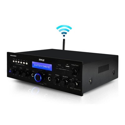 Pyle PDA6BU 200W 4 Ohm Bluetooth LCD Home Stereo Amplifier Receiver with Remote, FM Antenna, USB FlashDrive, and Auxiliary Input