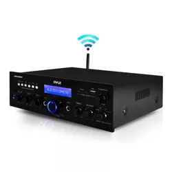 Mic w/ Echo Home Audio Power Amplifier System Pyle PT390AU 300W 4 Channel Theater Power Stereo Sound Receiver Box Entertainment w/ USB LED iPhone For Speaker RCA PA AUX Studio Use Remote 
