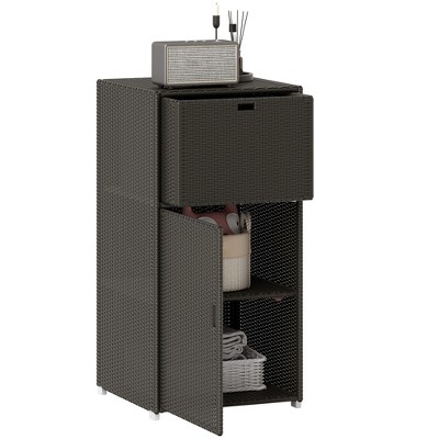 Outsunny Towel Rack & Pool Storage Cabinet / Hot Tub Accessory Storage, Waterproof PE Rattan Cabinet & Drawer for Indoor, Outdoor Swimming Pool, Brown