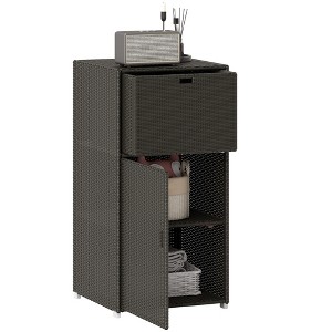 Outsunny Towel Rack & Pool Storage Cabinet / Hot Tub Accessory Storage, Waterproof PE Rattan Cabinet & Drawer for Indoor, Outdoor Swimming Pool, Brown - 1 of 4