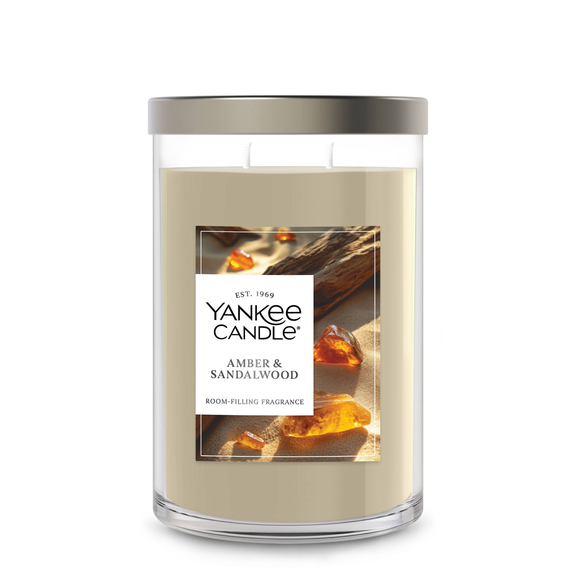 Signature Large Amber and Sandalwood Tumbler Candle 20oz - Yankee Candle: Soy Wax Blend, Glass Jar, Dual Wick, 60hr Burn Time