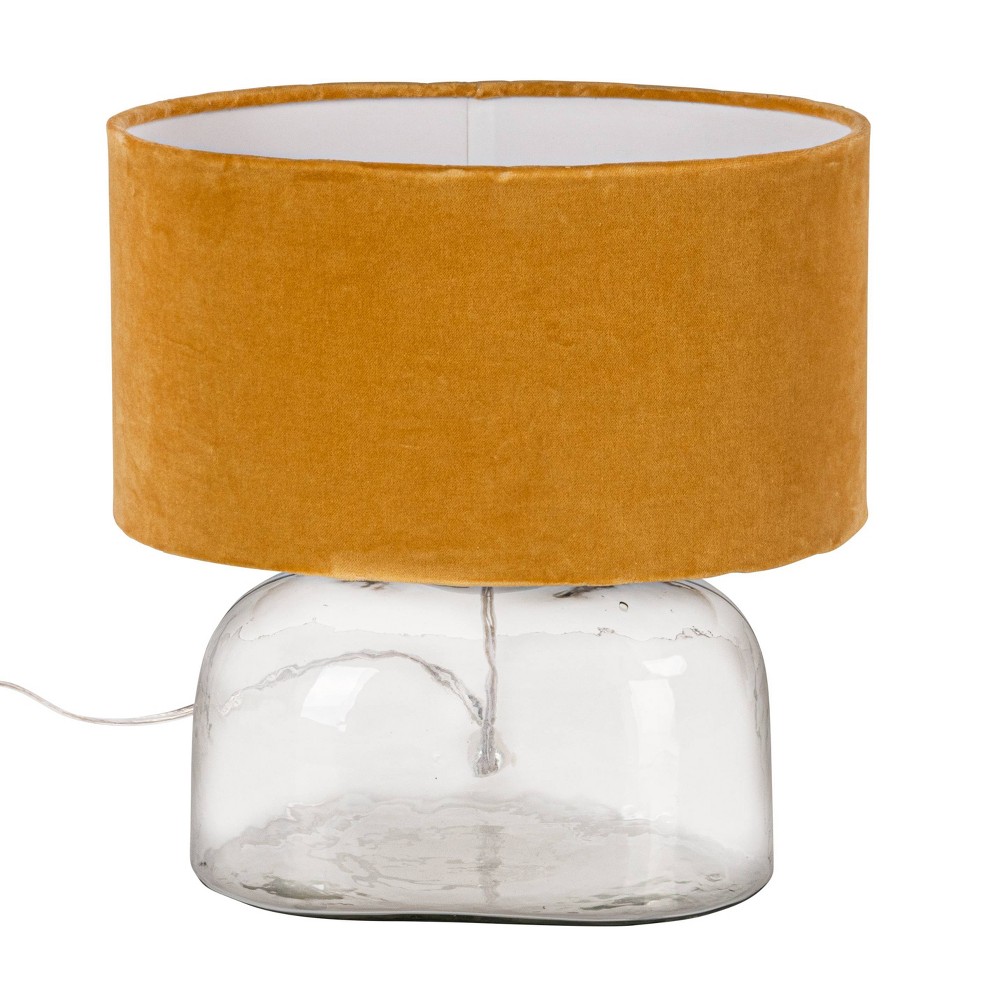 Storied Home Modern Table Lamp with Glass Base and Velvet Shade Yellow