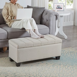 Upholstered Storage Ottoman Bench - Dark Gray Velvet Tufted Footrest Stool with Hidden Compartment, Foldable Lift-Top for Bedroom, Living Room - 1 of 4