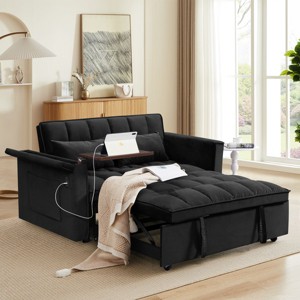 SEVOBAL Foldable Futon Sofa Bed Multi-Functional Pullout Sofa Bed Modern Sofa Velvet Pull-Out Bed Adjustable Back, Black, 46.72"*37.36"*14.59" - 1 of 4