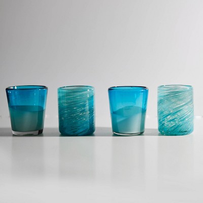 Mexican Handblown Drinking Glasses Set of 4 Aqua Combo - Verve Culture