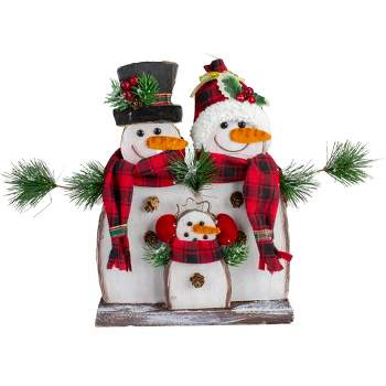 Northlight 16" Snowman Family with Plaid Scarves Table Top Christmas Decoration