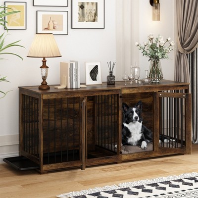 FUFU&GAGA 70" Large Dog Crate Furniture Dog Crate Kennel with Trays and Divider