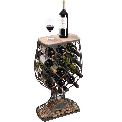 Vintiquewise Vintage Decorative Wooden Metal Goblet Shaped Freestanding Wine Rack with Cork Holder