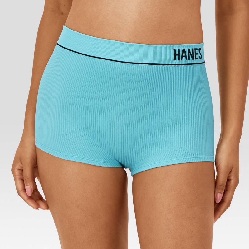 Hanes Women&#39;s 3pk Original Ribbed Boy Shorts - Teal/Indigo/White, 2 of 5