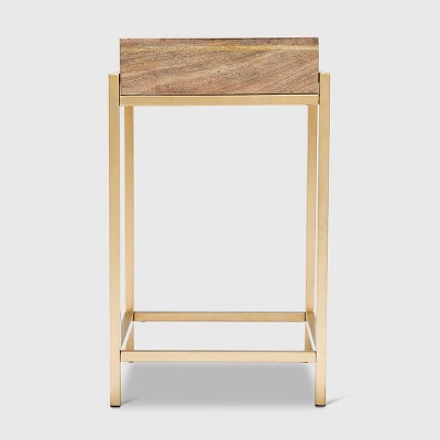 Sidney Beige Mango Wood and Gold Metal Storage Side Table