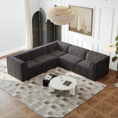NicBex Couches for Living Room Modular L-Shaped Sectional Sofa Luxury Floor Couch Chenille Fabric Upholstered Sofa, 5 PC Free Combination