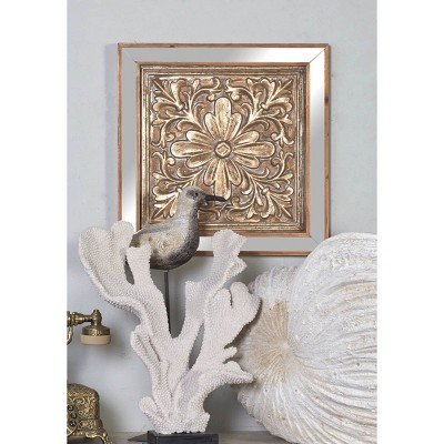 Metal Floral Embossed Wall Decor with Mirror Panels Set of 3 Gold - Olivia & May: Sawtooth Hanging, Indoor Abstract Botanical Art