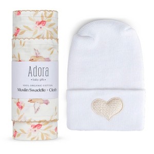 La’dore Organic Baby Swaddle, Burp Cloth & Hospital Hat Set – Soft Muslin Wrap and Newborn Hat – Breathable, Gentle Cotton Baby Essentials - 1 of 4