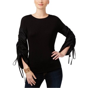 I.N.C International Concepts Womens Runched Sleeve Knit Blouse, Black, X-Large - 1 of 1