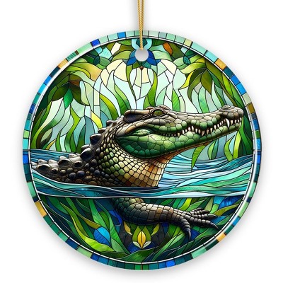 Nile Crocodile Stained Glass Style Ceramic Ornament, African Animals Christmas Gift and Decor| OrnamentallyYou