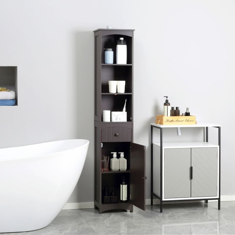 HOMCOM Bathroom Storage Cabinet, Free Standing Bath Storage Unit, Tall Linen Tower with 3-Tier Shelves and Drawer, 3 of 7