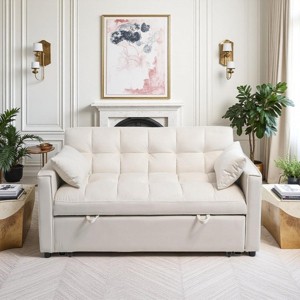 Compact Modern Velvet Sleeper Sofa with Adjustable Backrest and Storage Pockets for Living Room -3irtyhousy - 1 of 4