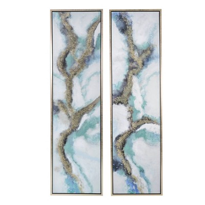 20"x71" Set of 2 Growing Inside Oil Painting on Frames Blue/Gold - A&B Home