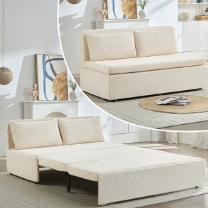 Mjkone Corduroy Fabric Queen Size Pull Out Sofa Bed, 2-in-1 Modern Pull Out Sleeper Sofa Couch - 1 of 4