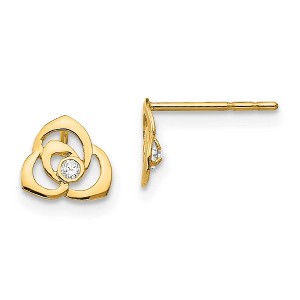 Black Bow Jewelry Kids 7mm 14k Yellow Gold Open Flower Cubic Zirconia Post Earring - 1 of 4