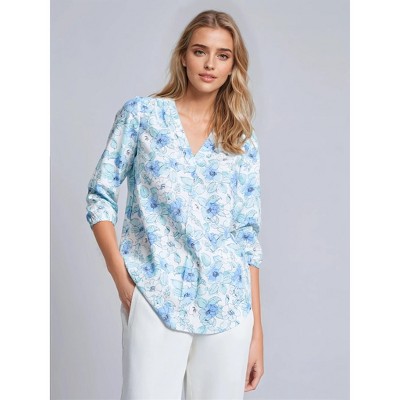 Jones New York Print V-Neck Pleated Kelly Blouse