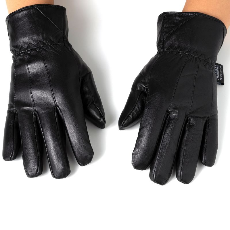 Alpine Swiss Mens Touch Screen Gloves Leather Thermal Lined Phone Texting Gloves, 3 of 7
