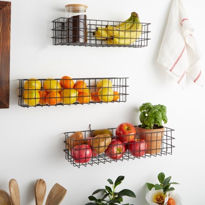 Set of 3 Black Wire Wall Mounted Storage Baskets