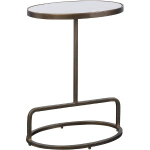 Uttermost Glam Luxury Iron Oval Accent Table 18" x 12" Antique Gold Honed White Marble Tabletop for Living Room Bedroom Entryway - 1 of 1