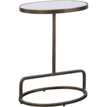 Uttermost Glam Luxury Iron Oval Accent Table 18" x 12" Antique Gold Honed White Marble Tabletop for Living Room Bedroom Entryway