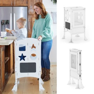 Guidecraft Classic Kitchen Helper Kids' Step Stool: Folding, Adjustable Kids Non-Slip Learning Toddler Tower with Safe Keepers - 1 of 4