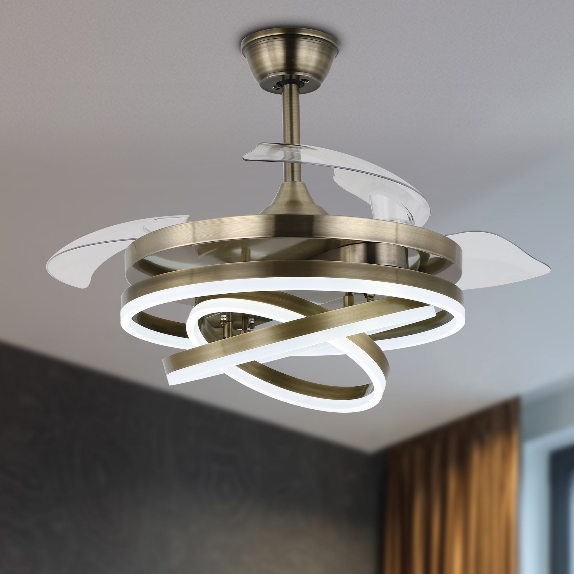 Bella Depot 42" Modern Bronze Retractable Ceiling Fan 6-Speed Reversible with Dimmable Light and Remote DIY Shape