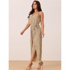 Seta T Women's Spaghetti Straps Sleeveless V Neck Tie Waist Split Wide Leg Jumpsuits - 3 of 4