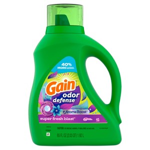 Gain + Odor Defense Liquid Laundry Detergent, Super Fresh Blast Scent, 65 Oz, 45 Loads, HE Compatible - 1 of 4