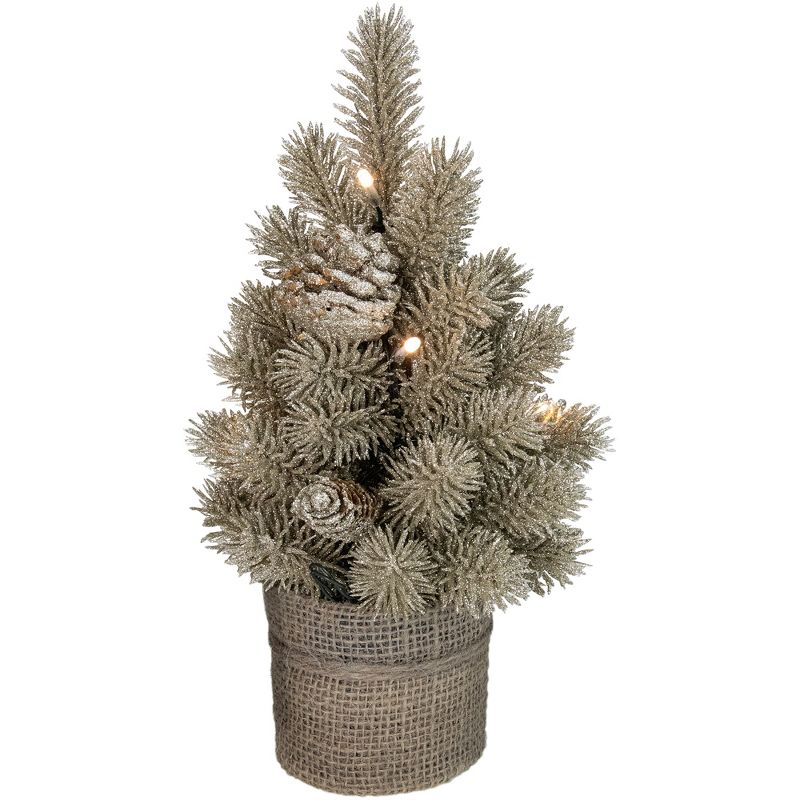 Northlight 10.25" LED Potted Champagne Metallic Glitter Artificial Christmas Tree - Clear Lights, 3 of 5