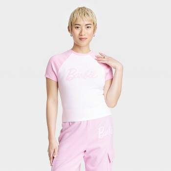 Women's Barbie Short Sleeve Graphic Baby T-Shirt - White Color Block