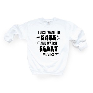 Simply Sage Market Women's Graphic Sweatshirt Bake And Watch Scary Movies - 1 of 2