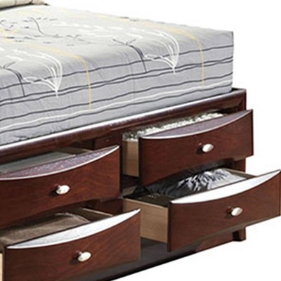 Espresso King Wood Storage Bed with Bookcase Headboard