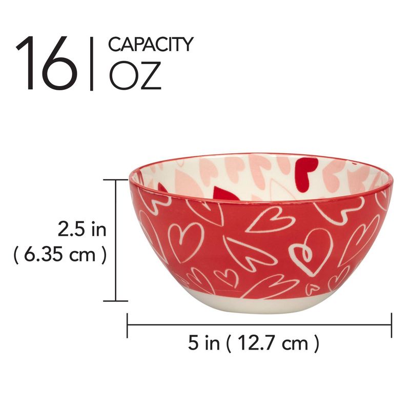 Certified International Set of 6 Valentine&#39;s Day Dining Bowls Red/White, 4 of 5
