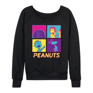 Women's - Peanuts - Pop Grid Lightweight French Terry Wide Neck Long Sleeve Shirt - 1 of 4