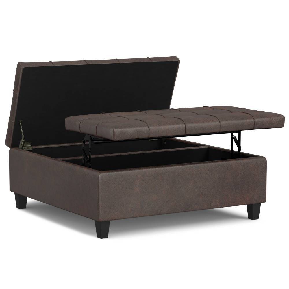 Photos - Pouffe / Bench WyndenHall Elliot Large Square Coffee Table Storage Ottoman Distressed Bro