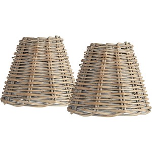 Springcrest 3" Top x 6" Bottom x 5" High x 5" Slant Lamp Shade Replacement Set of 2 Small Beige Empire Rustic Natural Wicker Weave Clip On Candelabra - 1 of 4