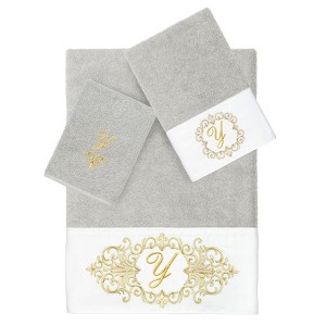 Linum Home Textiles 100% Turkish Cotton MONICA Gold Thread 3PC Embellished Towel Set - 1 of 4