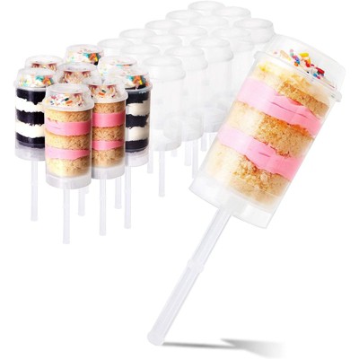 Juvale 24 Pack Cake Pop Shooter, Round Shape Clear Push-Up Pops Plastic Containers with Lids, Base & Sticks