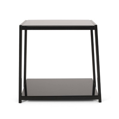 Snyder Modern Glass Top Side Table with Shelf Black - Christopher Knight Home